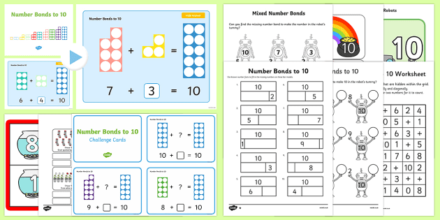 number bonds to 10 printable math activity pack for kids