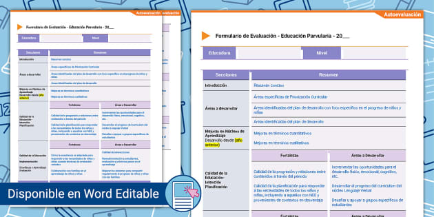 Autoevaluación Docente Educación Parvularia (teacher Made)