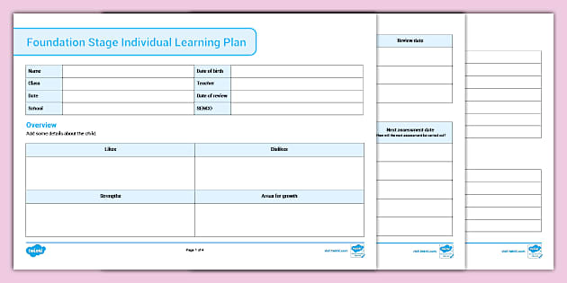 Northern Ireland Foundation Stage Individual Learning Plan Template