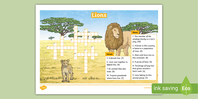 KS2 Lions Crossword Activity (teacher made) Twinkl