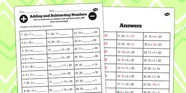 number-facts-to-20-worksheet-teens-add-one-digit-twinkl