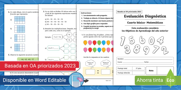 Evaluación: Diagnóstico 4º Básico - Matemáticas