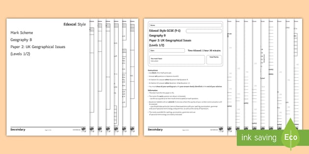 Edexcel Style Geography B Specimen Paper 2: UK Geographical Issues