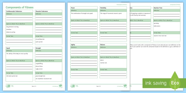 Components of Fitness worksheet