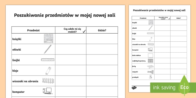 Karta Poszukiwanie przedmiotów w nowej sali (Teacher-Made)