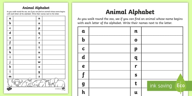 Animal Alphabet Worksheet / Worksheet (teacher made)