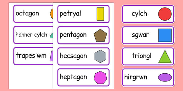 EYFS- Learn a language- Shapes IN WELSH in English written no 
