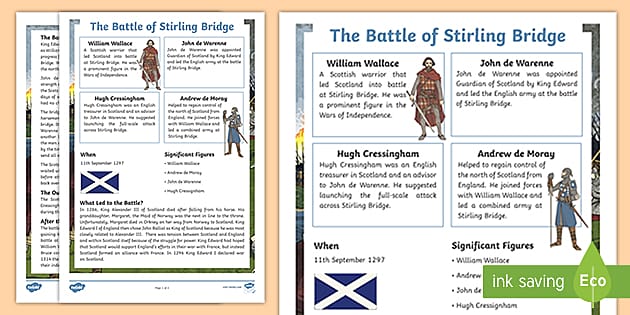 Battle of Stirling Bridge Fact File - Second Level - Twinkl