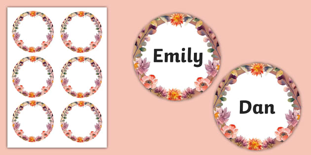 Wildflower Botanical Themed Circle Name Labels - Twinkl