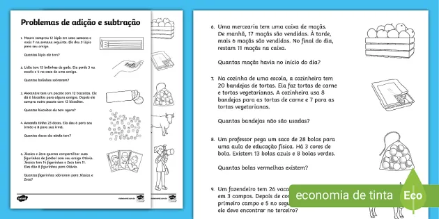 Atividade de matemática: Problemas de adição e subtração - 4º ano