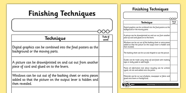 Finishing Techniques Worksheet / Worksheet (teacher Made)