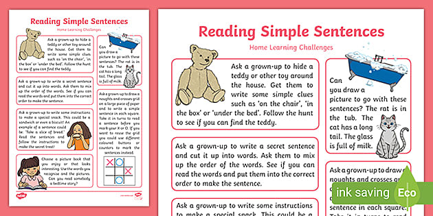 EYFS Literacy Reading Simple Sentences Home Learning Challenges