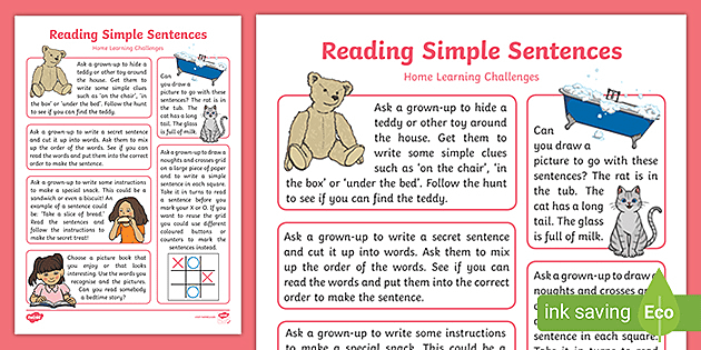 Kindergarten Literacy Reading Simple Sentences Home Learning Challenges