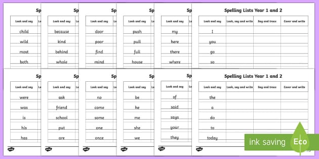 Year 1 and 2 Spelling List Word Writing Practice Sheets Resource