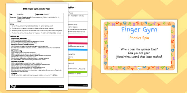 Eyfs Phonic Spin Finger Gym Activity Plan And Prompt Card Pack