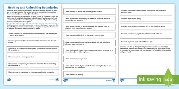 what are healthy and unhealthy boundaries worksheet