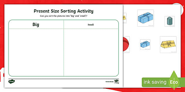 Sizes, big and small activity worksheet for preschool children