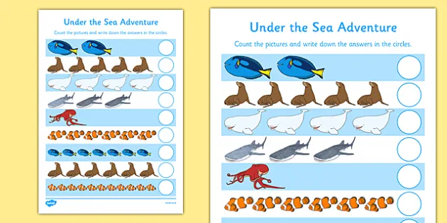 Under the Sea Adventure Counting Worksheet Worksheet