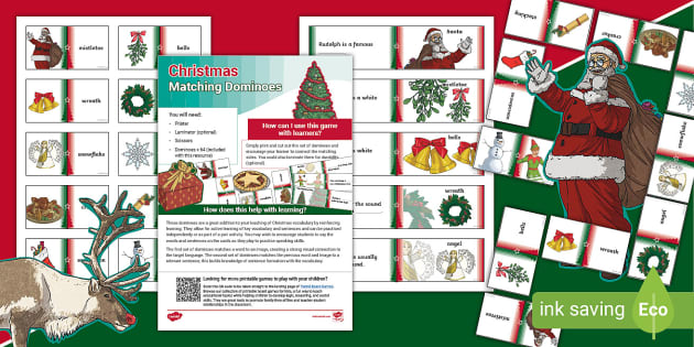 Christmas Matching Dominoes Game for Learners of EAL