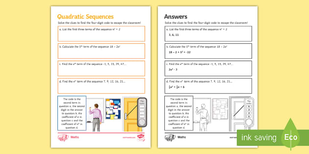 GCSE Escape the Room: Quadratic Sequences Challenge Card