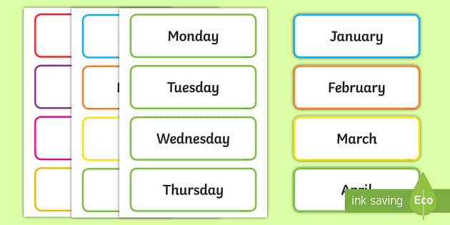 Free Free Printable Days Of The Week Months Of The Year Labels