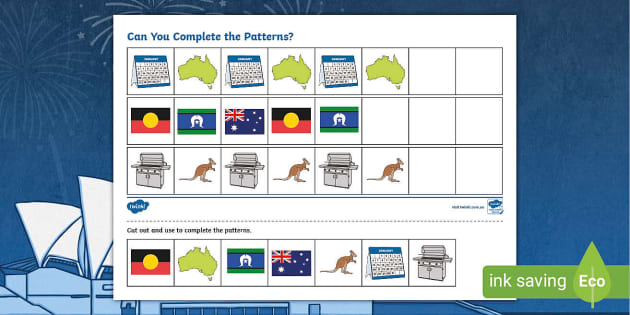 Australia Day Complete The Pattern Worksheets - EYLF