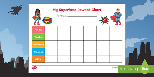 Superhero Sticker Chart Printable