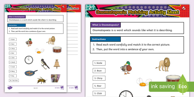 Onomatopoeia Matching Activity Sheet Professor Feito