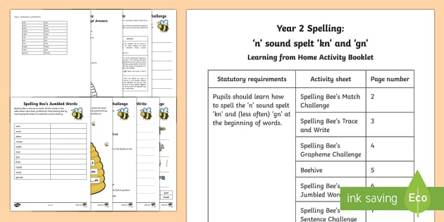 Year 2 Spelling Short N Sound Spelt Gn And Kn Activity Booklet