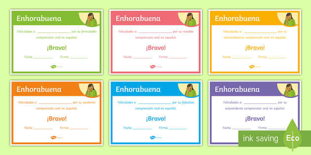 End of Year Listening Comprehension Award Certificates Spanish
