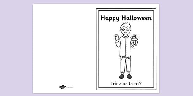 Child Dressed As Zombie Card Colouring Activity | Printable