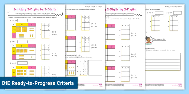 Multiply 2-Digits by 2-Digits Differentiated Year 5 Maths Activity Sheets