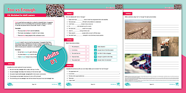 ESL Too vs Enough Worksheet [Adults, B1] (Teacher-Made)
