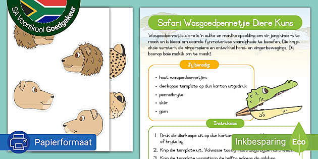 Safari Wasgoedpennetjie Diere Kuns Teacher Made Twinkl