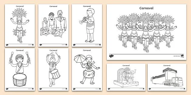 Desenhos de Carnaval para Imprimir e Colorir - Brinquedos de Papel