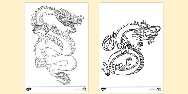 line drawings of dragons