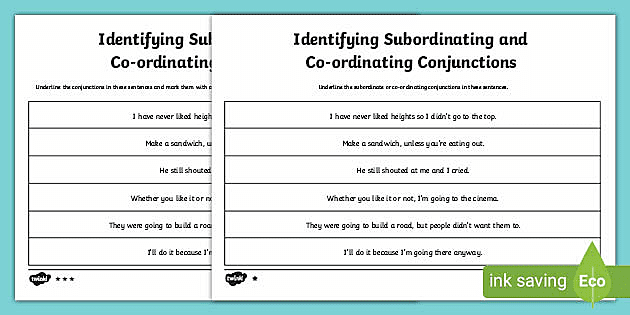 ks2 subordinating and coordinating conjunctions worksheets