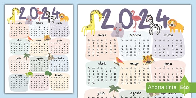 Calendario 2024 - diseño de animales - Twinkl