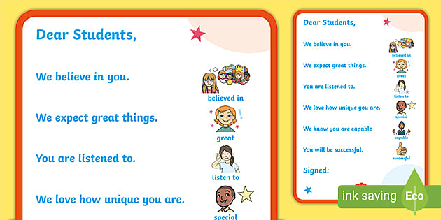 Dear Students Poster - Primary Resources - Twinkl