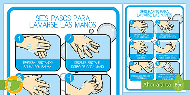 hacha Predicar herida Poster: Seis pasos para lavarse las manos (profesor hizo)