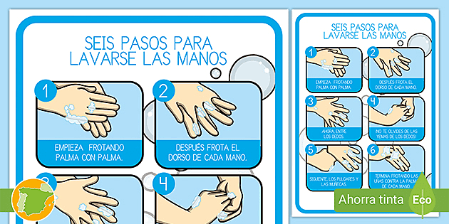 Poster: Seis pasos para lavarse las manos (teacher made)