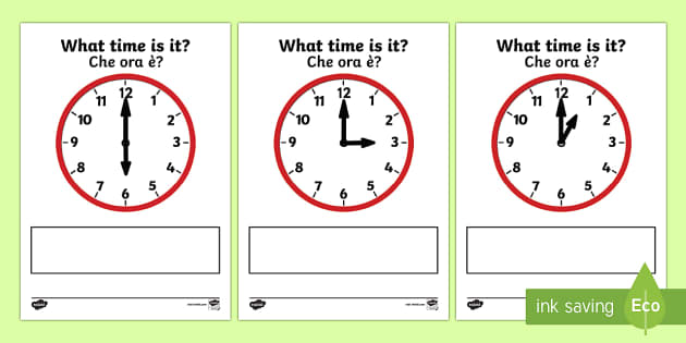 Analogue Clocks Hourly Matching Game Italian Translation - Clock ...