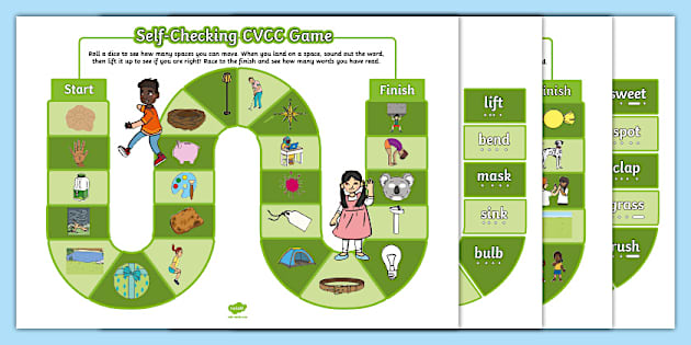 Self-Checking CVCC and CCVC Board Games (teacher made)