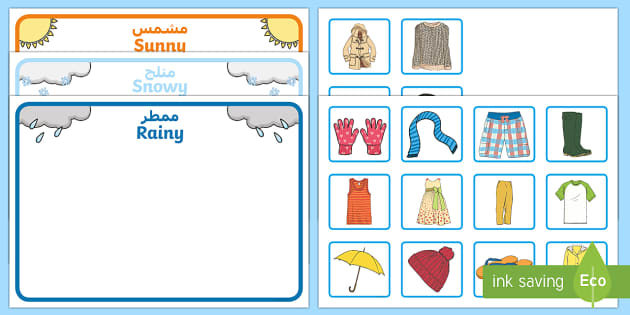 Winter Clothes Vocabulary Poster Arabic/English - Twinkl