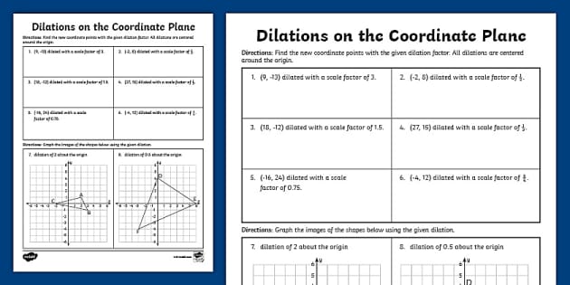 dilations on the coordinate plane answer key homework 7