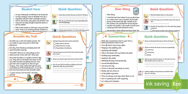 KS1 60-Second Reads: It's Summer! Activity Pack - Twinkl