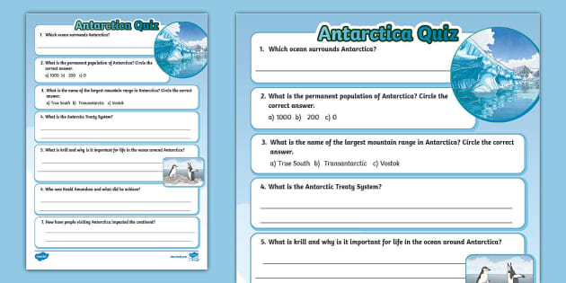 KS2 Antarctica Paper Quiz - Geography - Polar Regions