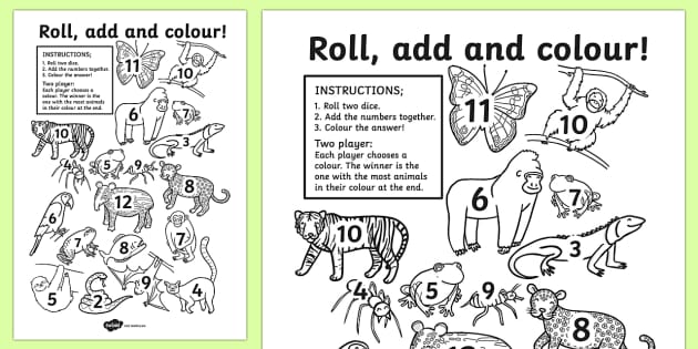 jungle themed roll and colour worksheet worksheet