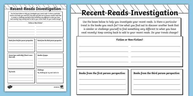 Reading Investigation Worksheet (teacher made) - Twinkl