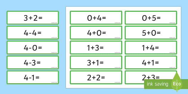 Number Facts of 4 and 5 Number Sentence Cards - Twinkl